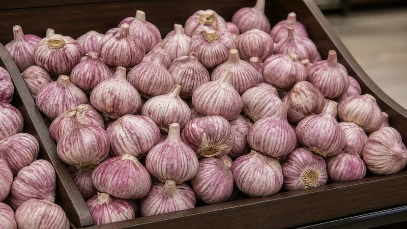 Exposição comercial de Alho Roxo