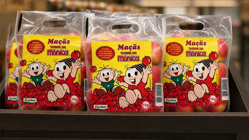 Exposição comercial de Maçã Turma da Mônica