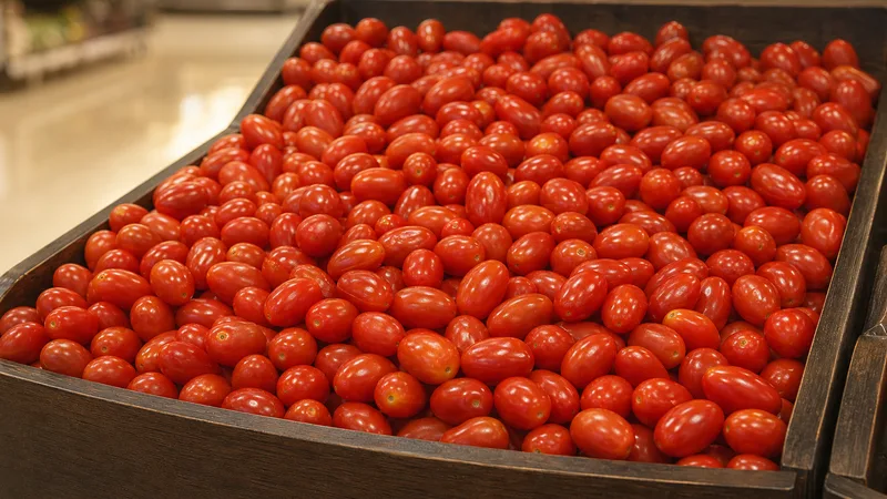 Exposição comercial de Tomate Grape